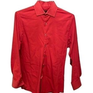 VAN HUESEN Studio Slim Fit Stretch‎ Brick Red Casual Button Down Size 32/33